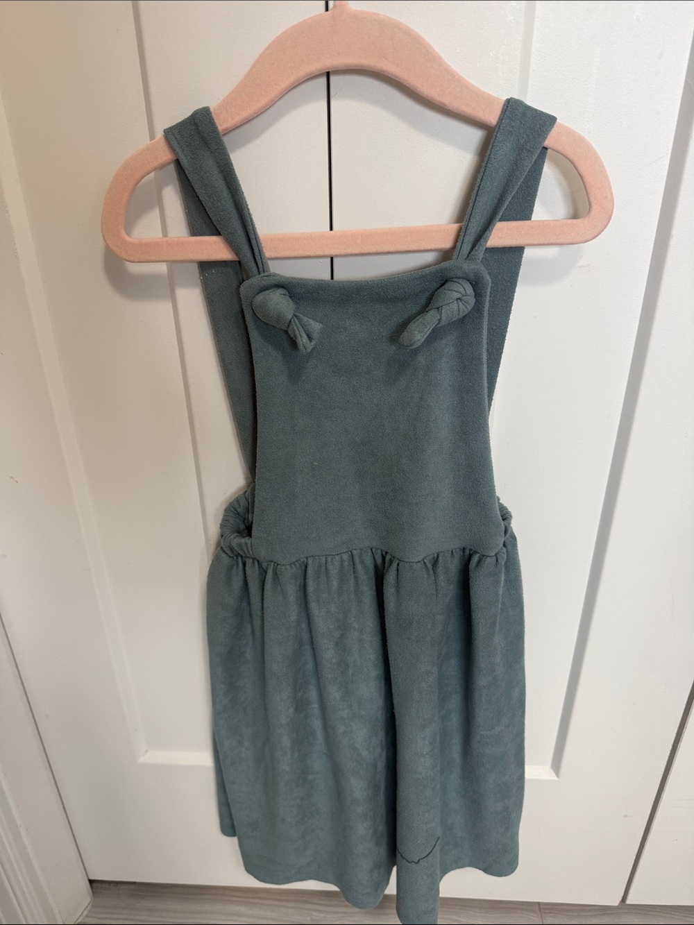 Girls Slate Green Pinafore Skirt with Knot Straps